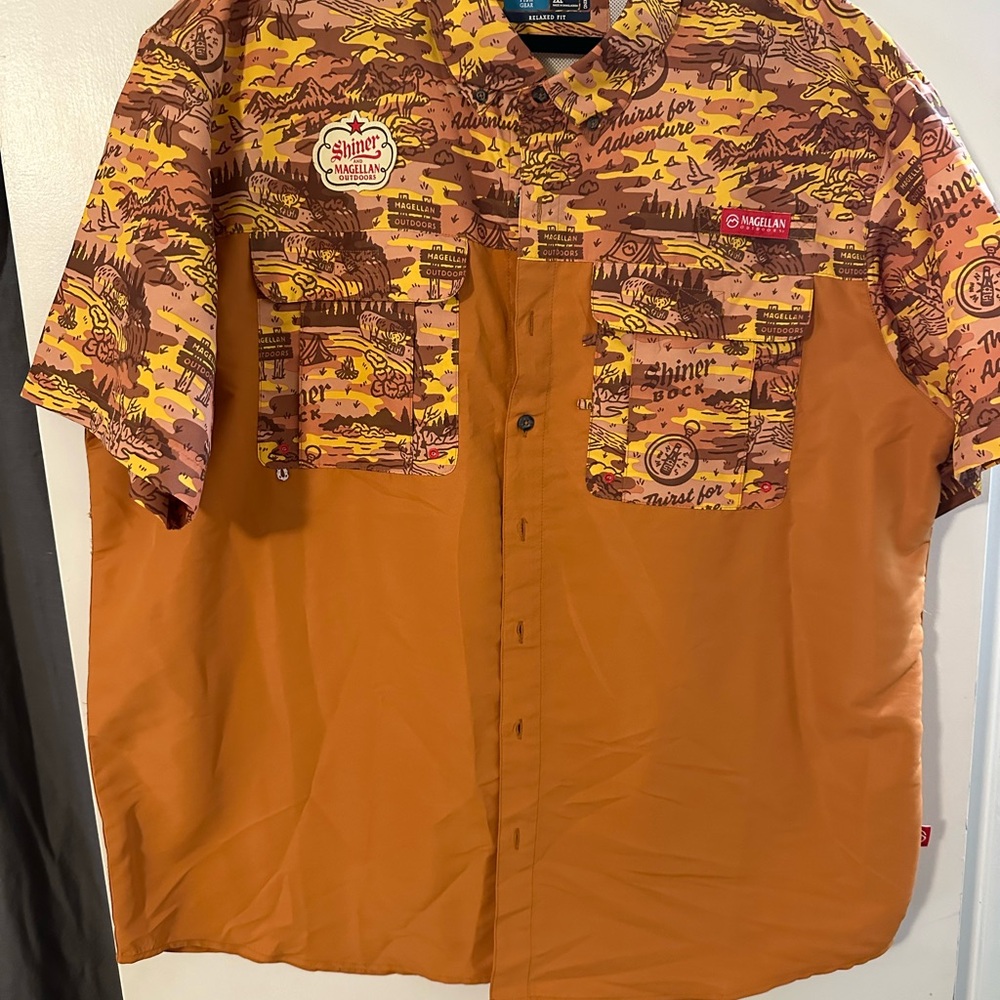 Magellan Outdoors + Shiners Men's Fishing Shirt - Brown and Yellow